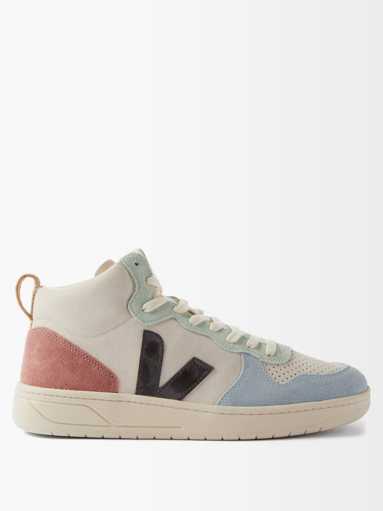 undefined | VEJA V-15 high-top nubuck and leather trainers
