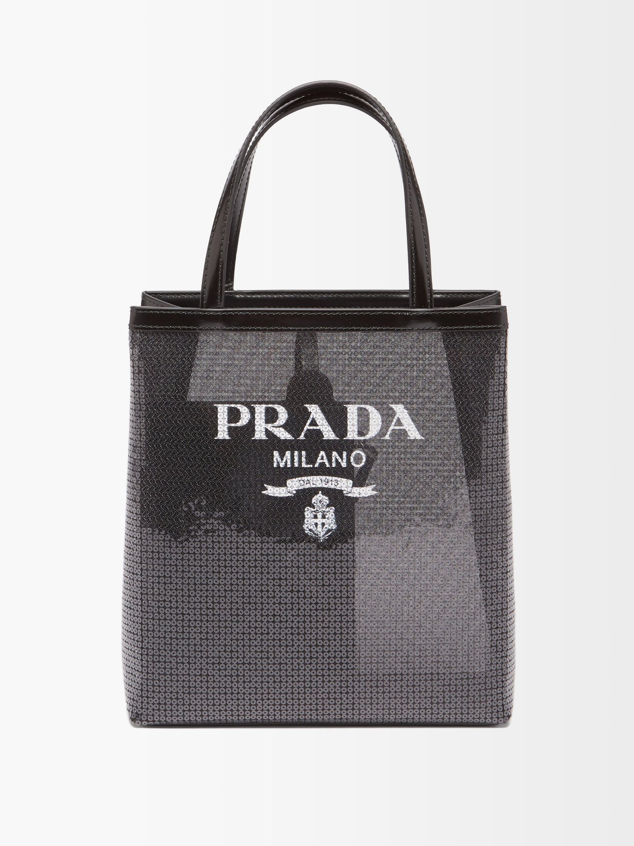 Black Logo-print sequinned mesh and leather bag | Prada | MATCHESFASHION UK