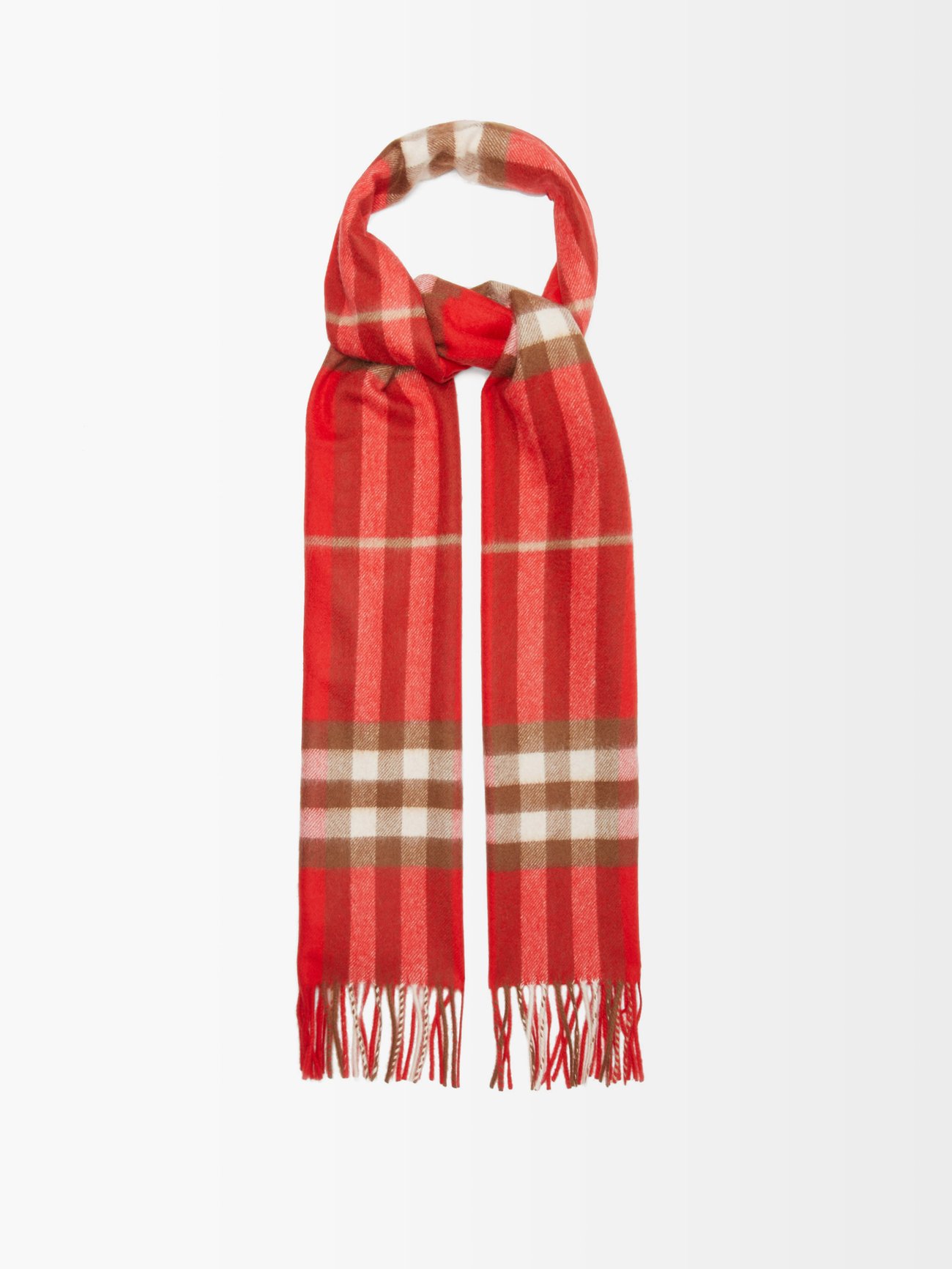 MATCHESFASHION Women Accessories Scarves Red Womens Giant-check Fringed Cashmere Scarf 