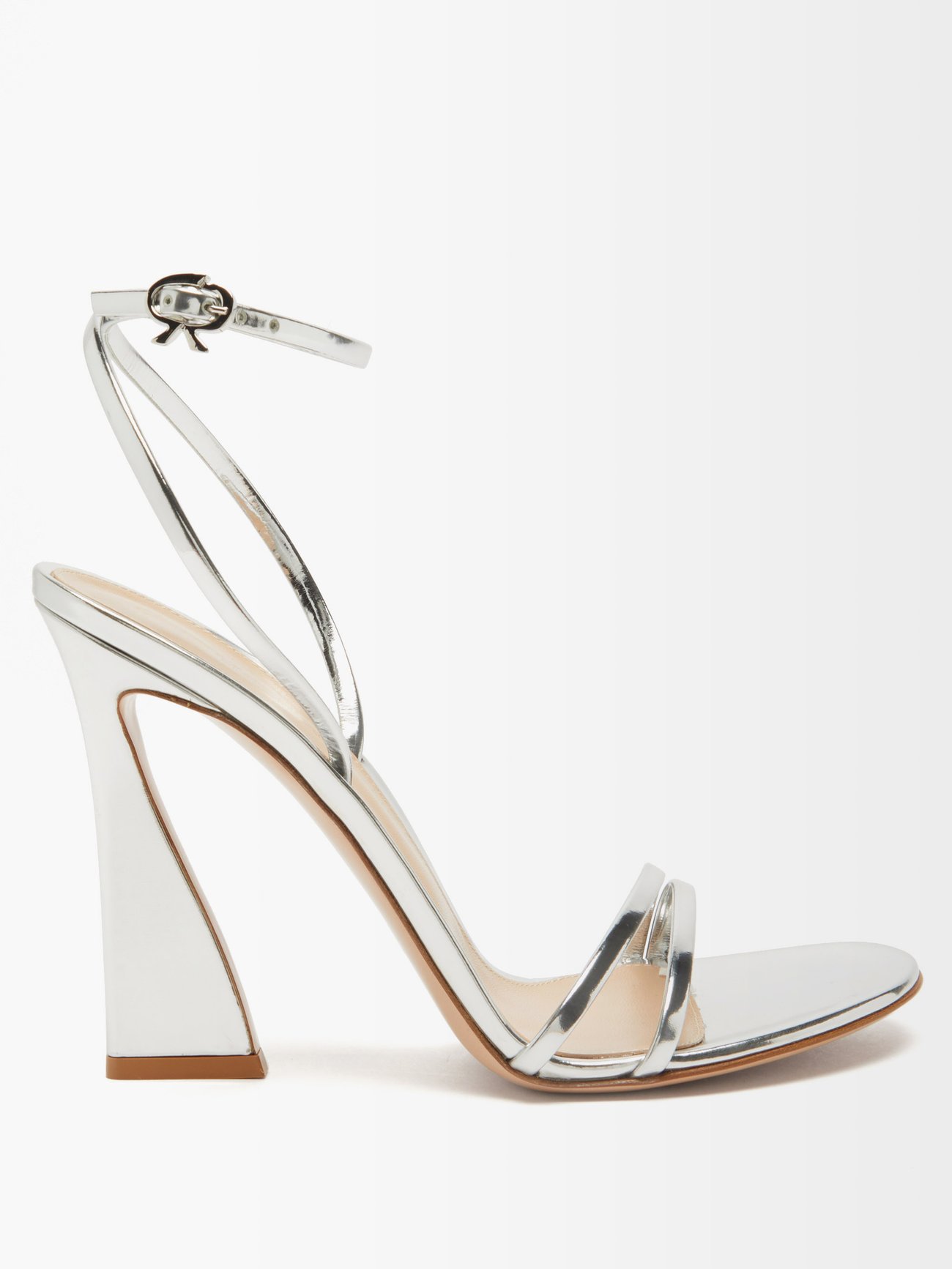 Aura sculpted-heel mirrored-leather sandals