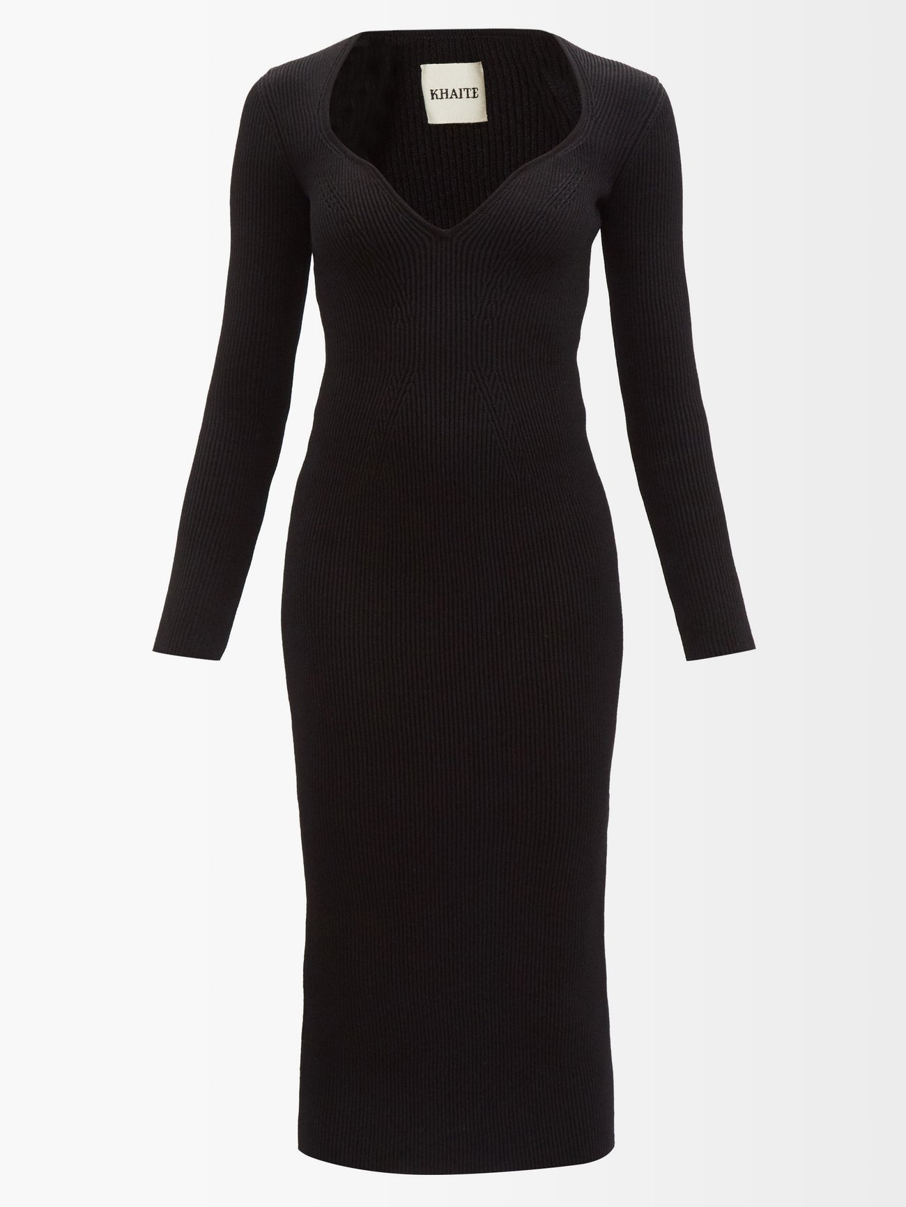 Black Sweetheart-neckline ribbed-jersey dress | Khaite | MATCHESFASHION US