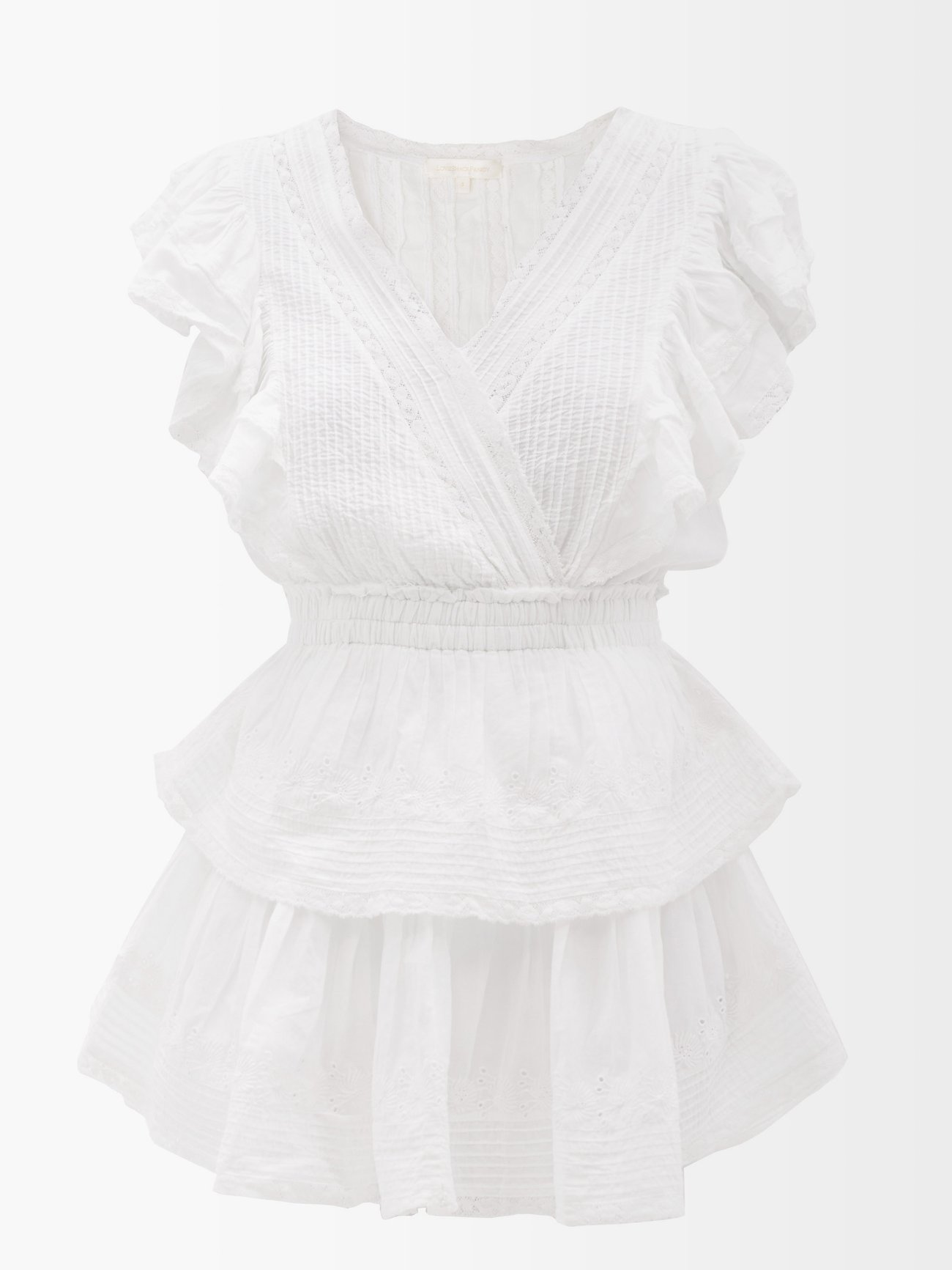 White Gwen ruffled cotton mini dress ...