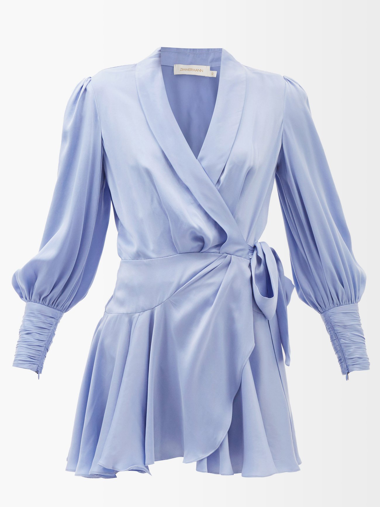 Blue Ruffle-trimmed silk-satin wrap dress | Zimmermann | MATCHESFASHION US
