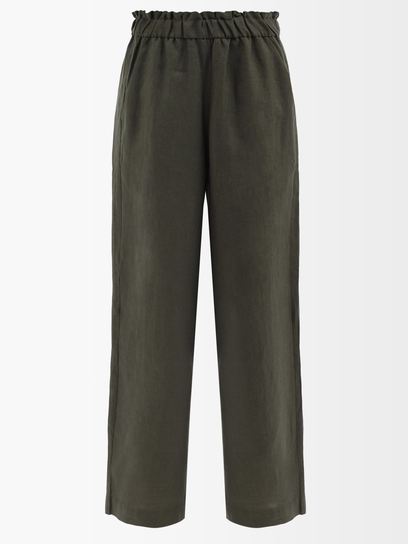 Khaki Natalia organic-linen wide-leg trousers | Casa Raki ...