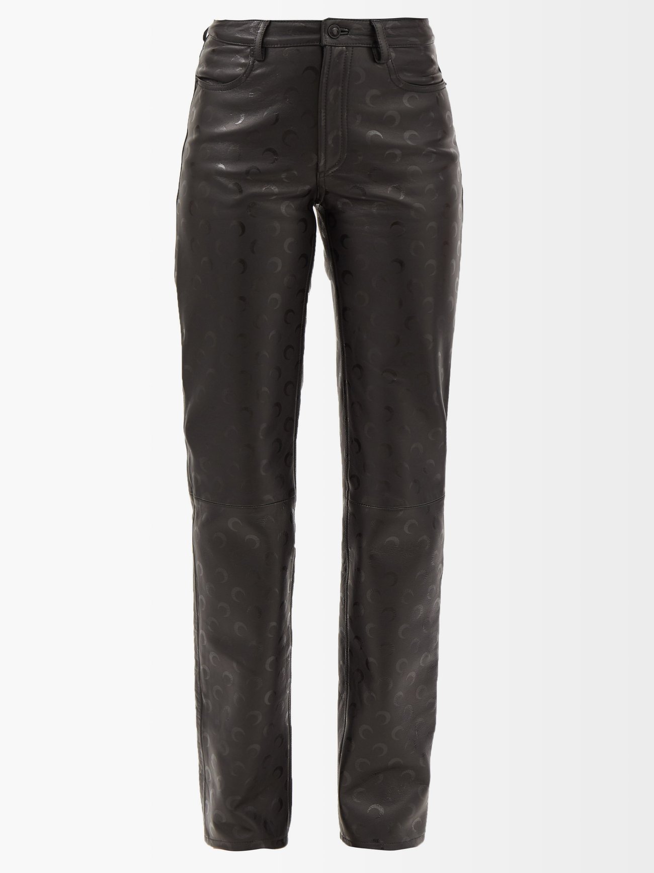 Black Crescent moon-print leather trousers | Marine Serre 