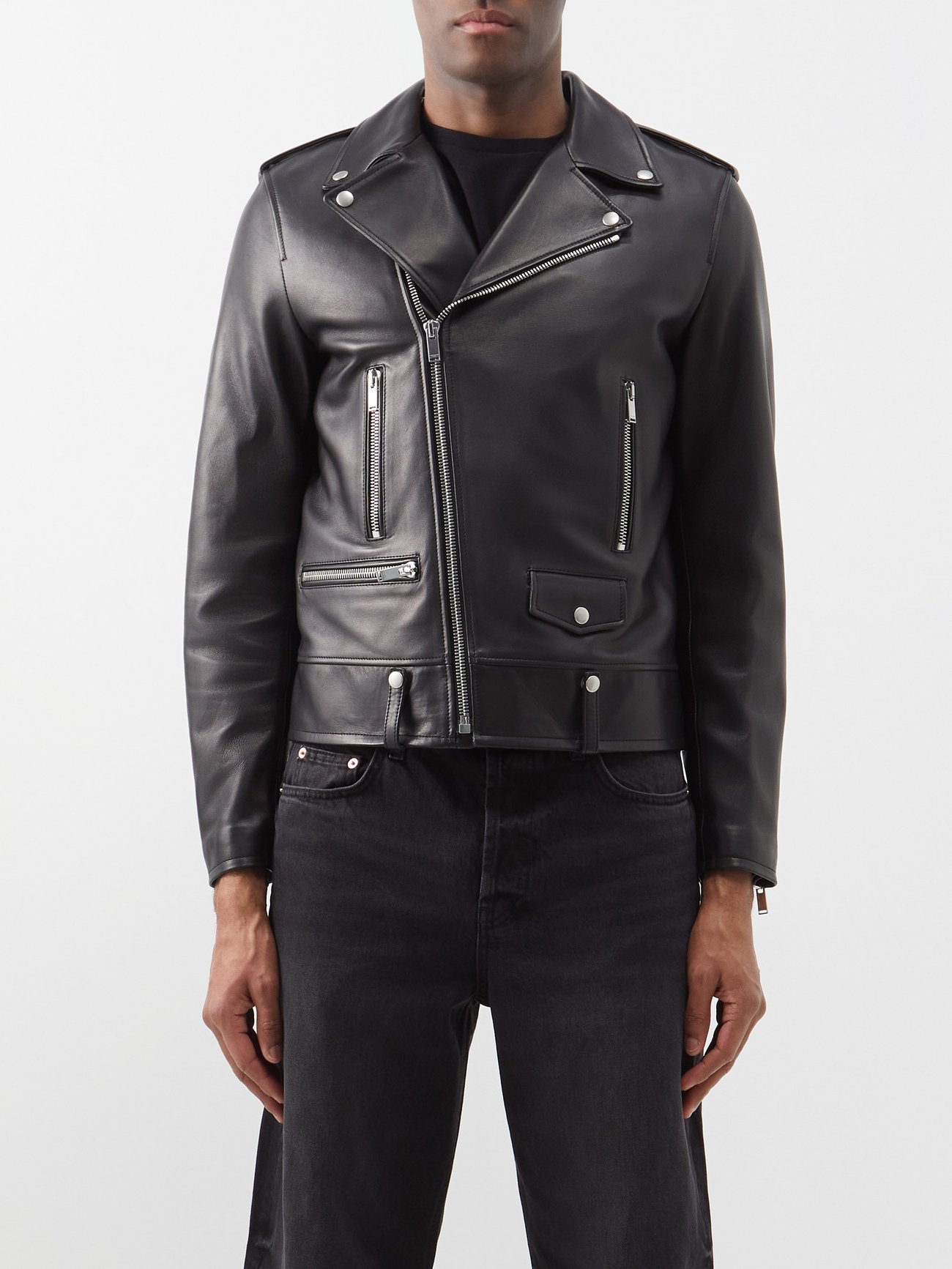 Black Leather biker jacket | Saint Laurent | MATCHESFASHION UK