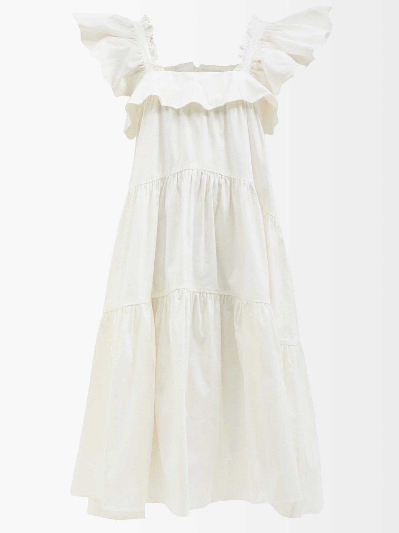 White Cicely ruffled square-neck cotton-blend dress | Kika Vargas ...