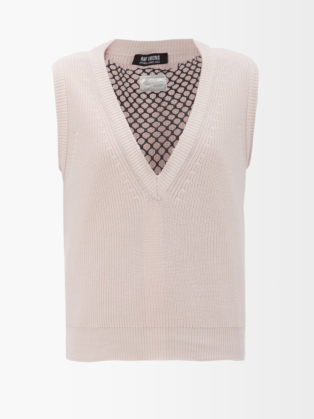 Raf Simons Raf Simons Fishnet-panel cotton sweater vest Pink ...