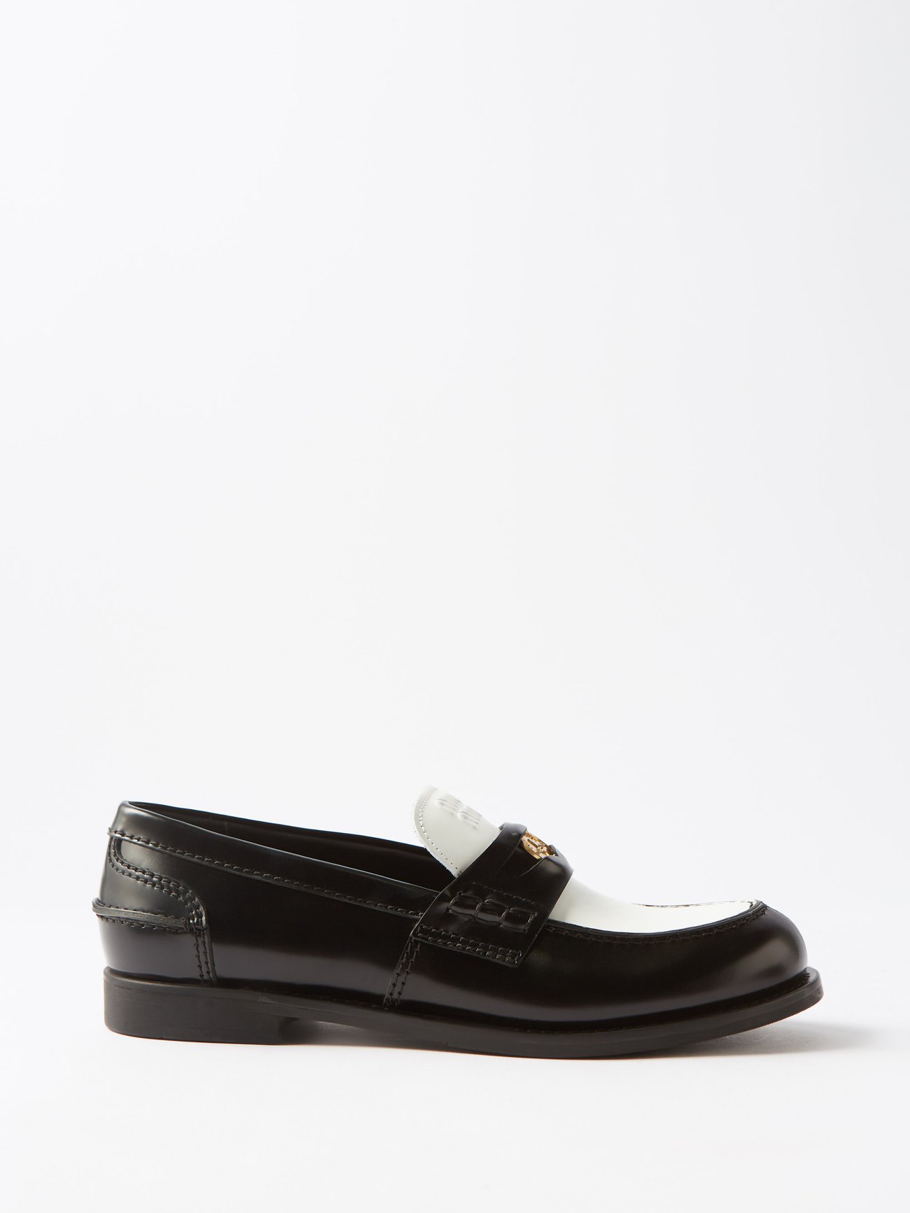 Miu Miu Miu Miu Two-tone patent-leather penny loafers Black ...