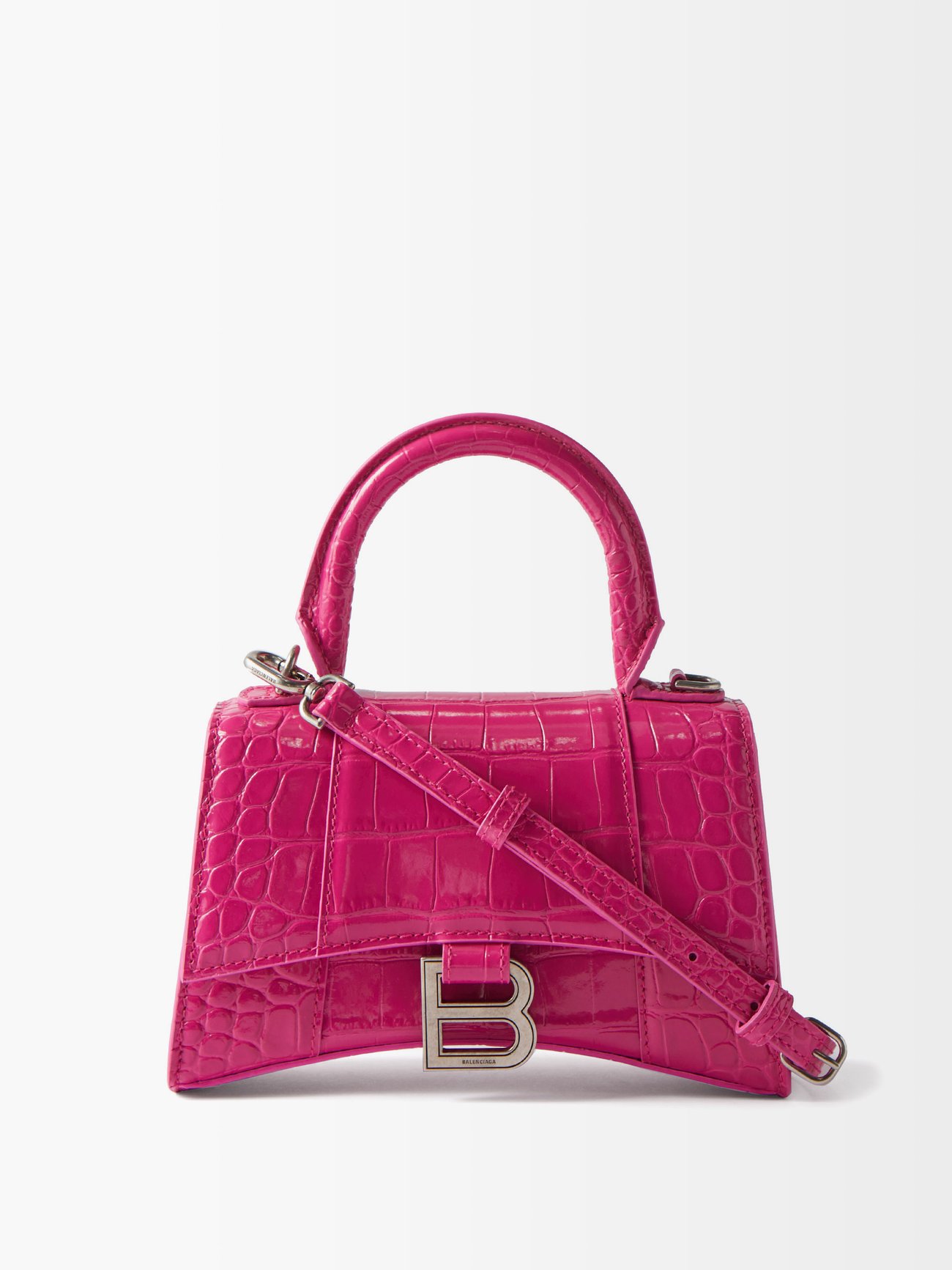 Pink Hourglass XS crocodile-effect leather bag | Balenciaga ...
