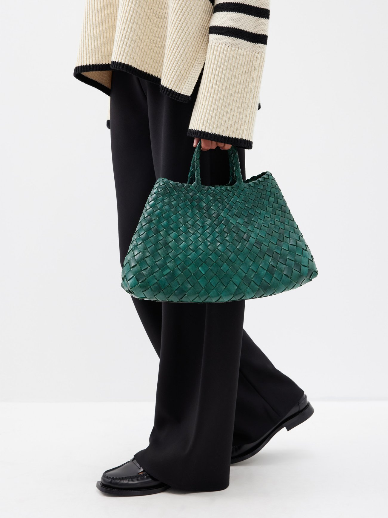 Green Santa Croce small woven-leather tote bag | Dragon Diffusion ...