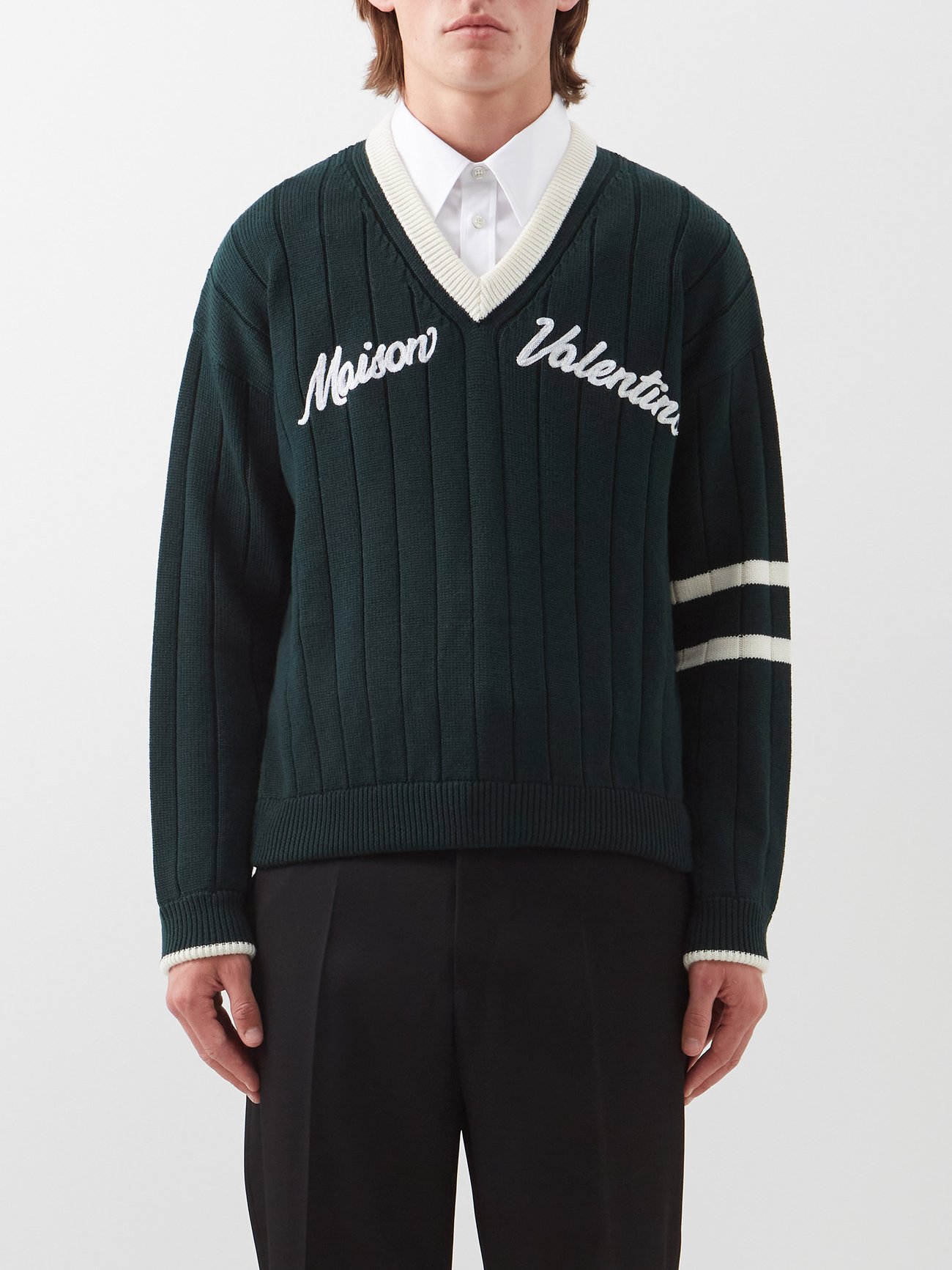 VALENTINO Logo-jacquard ribbed-wool sweater