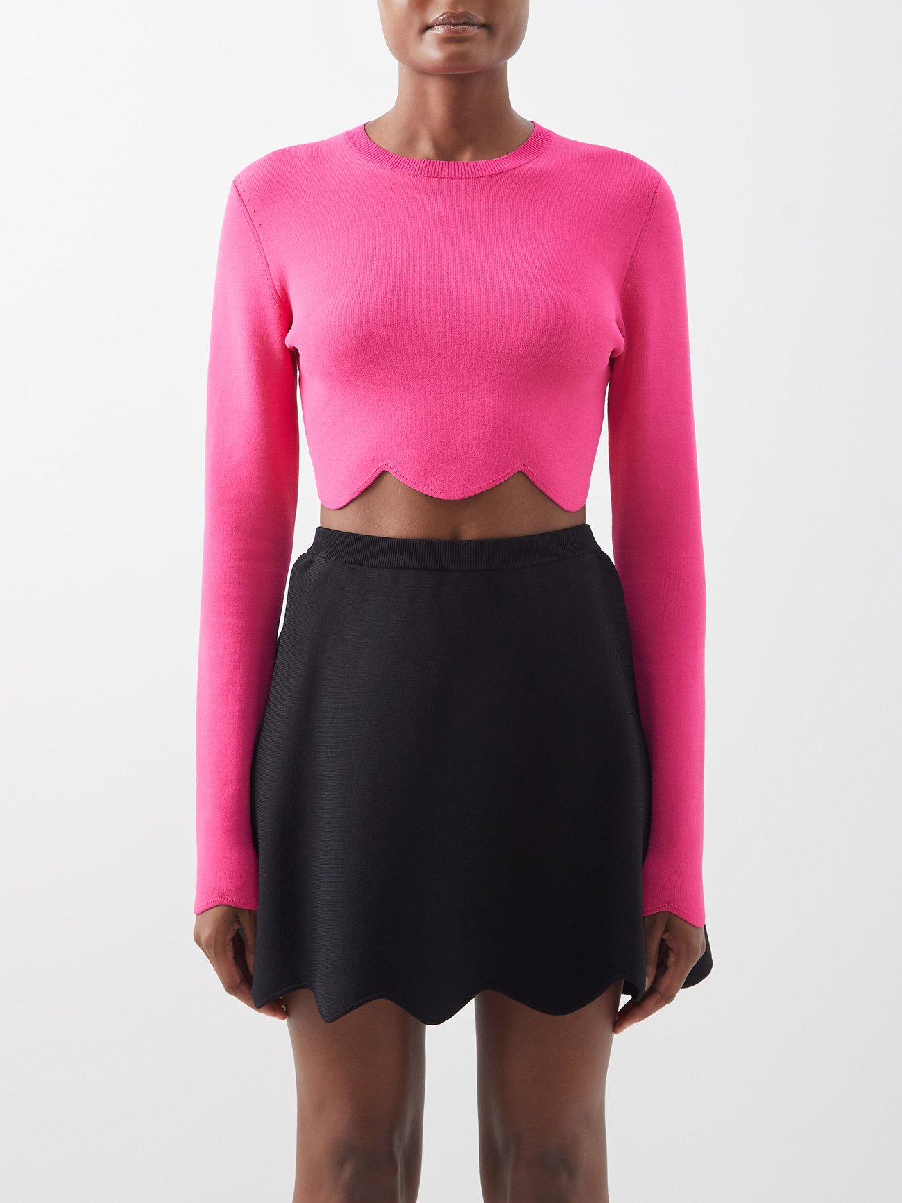 Scalloped cropped recycled-jersey sweater