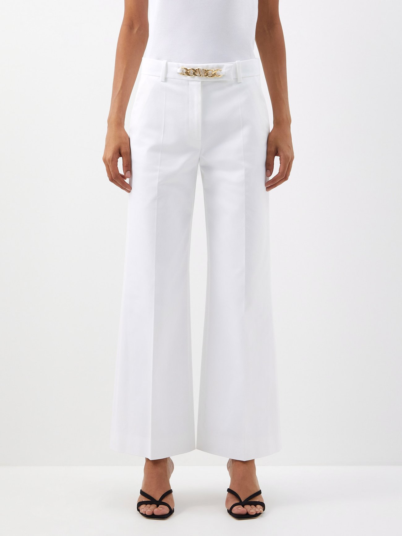 White Gabardine wide-leg culotte trousers | Valentino