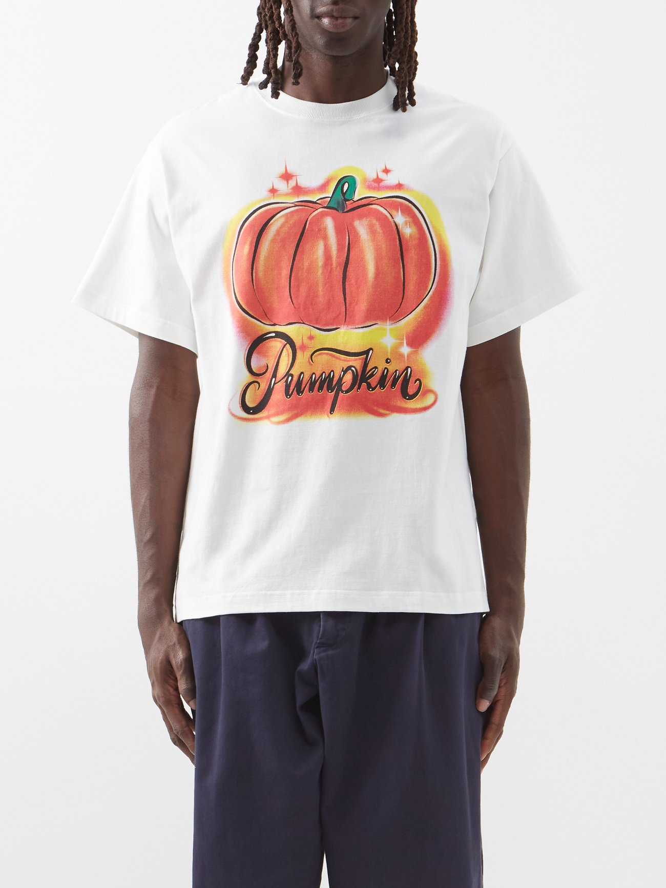 White Grateful pumpkin-print organic-cotton T-shirt | Story MFG