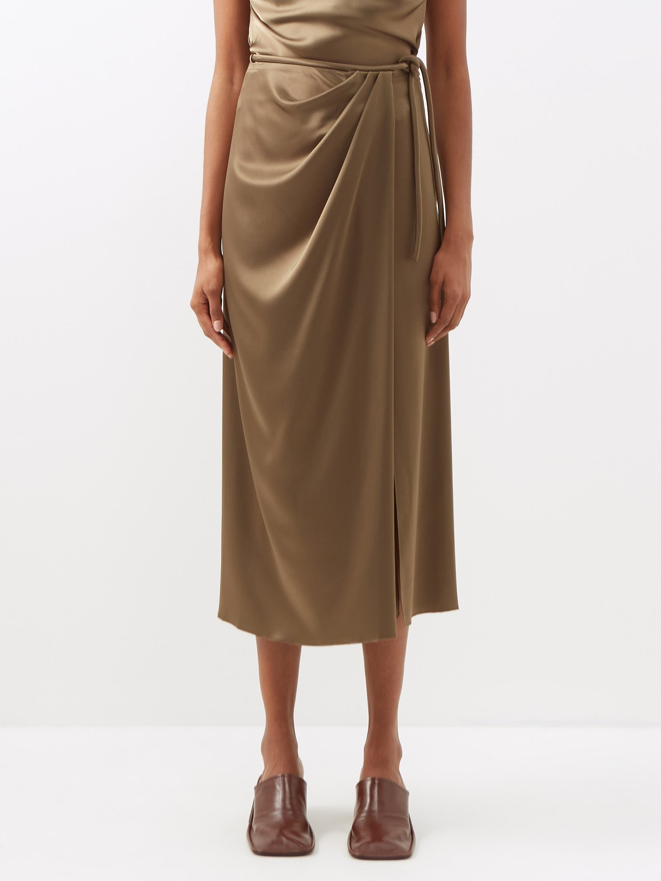 Lea draped satin wrap skirt Green Nanushka | MATCHESFASHION FR