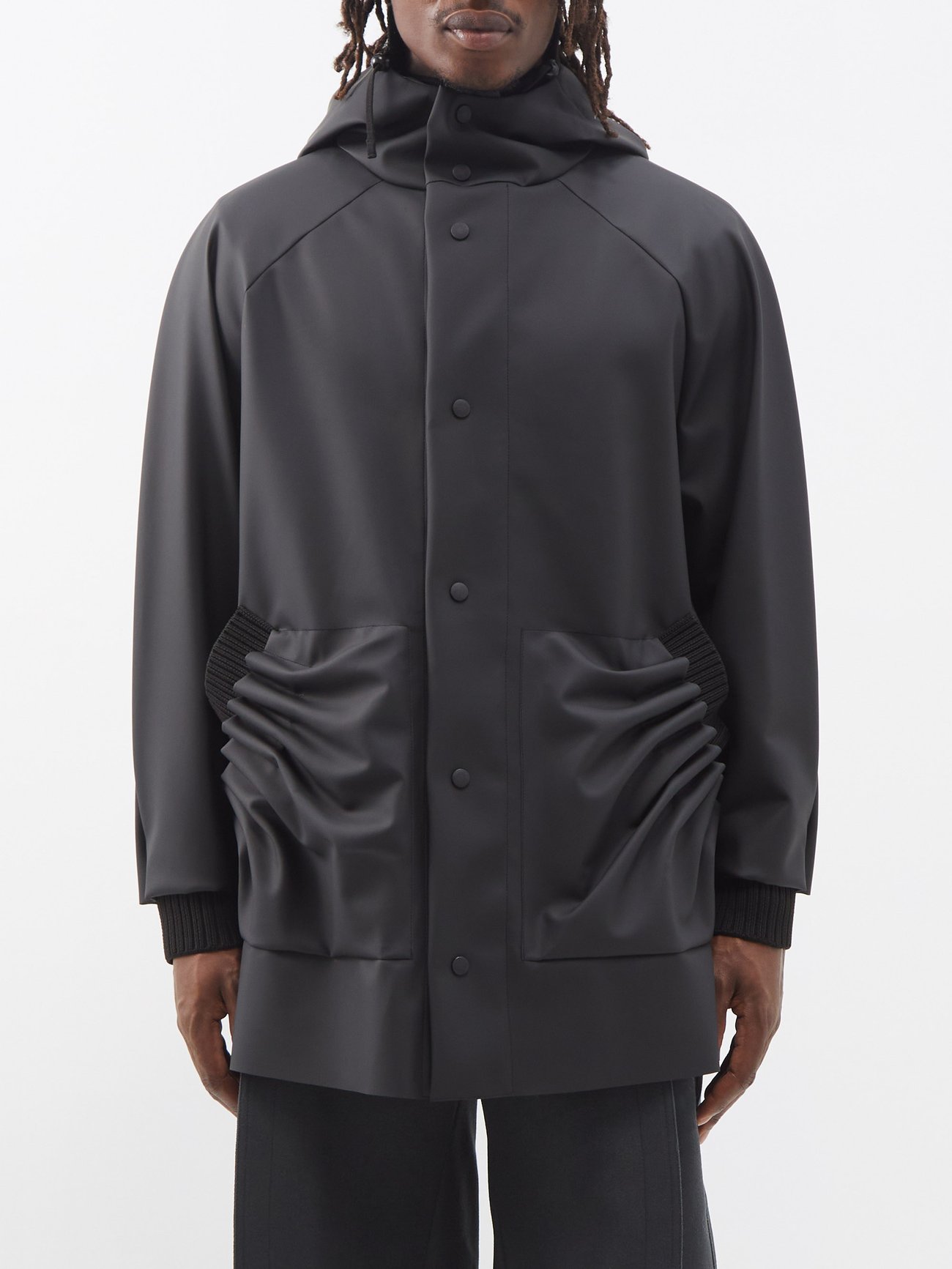 Black Mens MATCHESFASHION Men Clothing Jackets Rainwear Tube Pleated Shell Hooded Jacket 