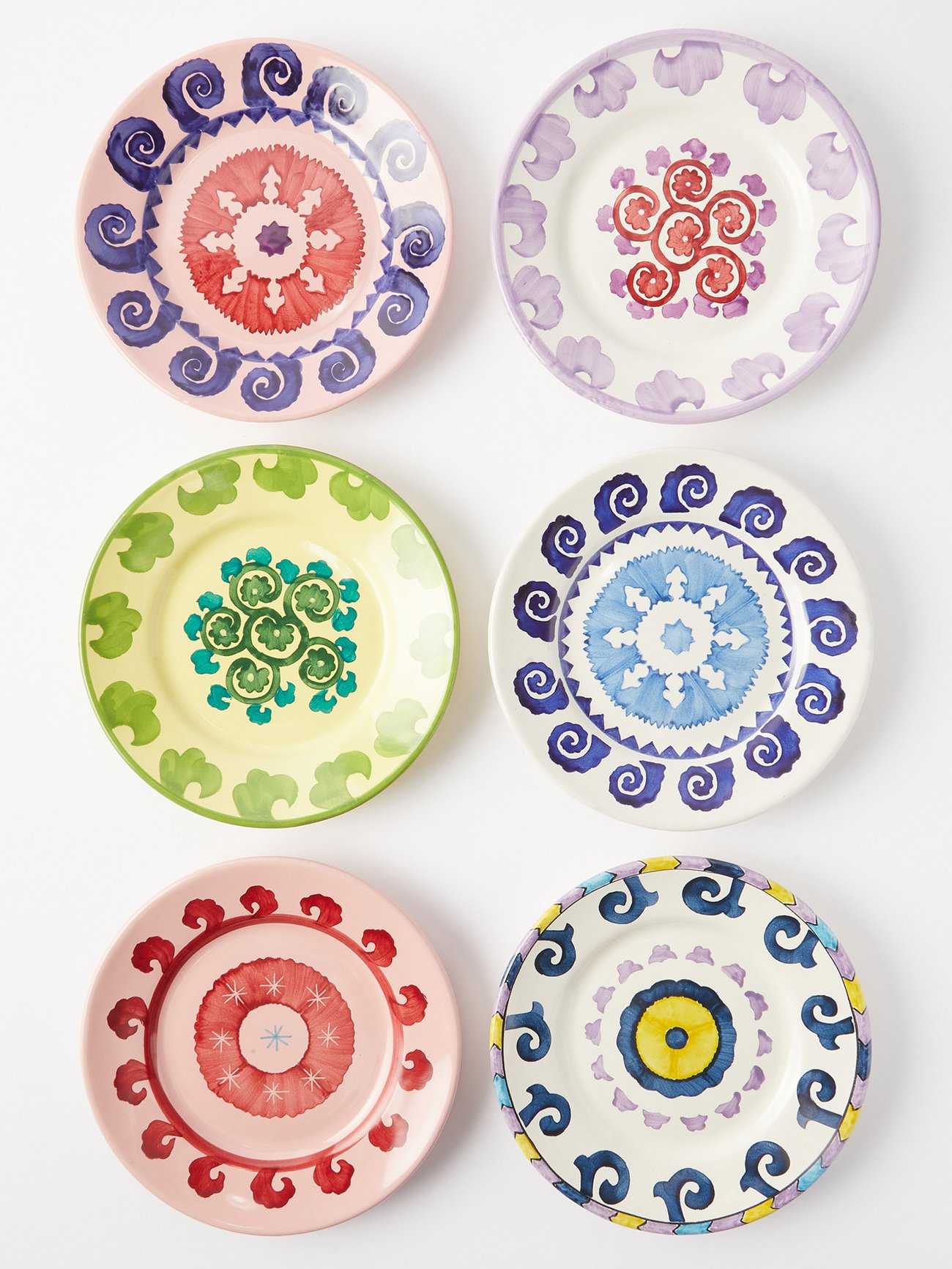Set of six hand-painted ceramic dessert plates