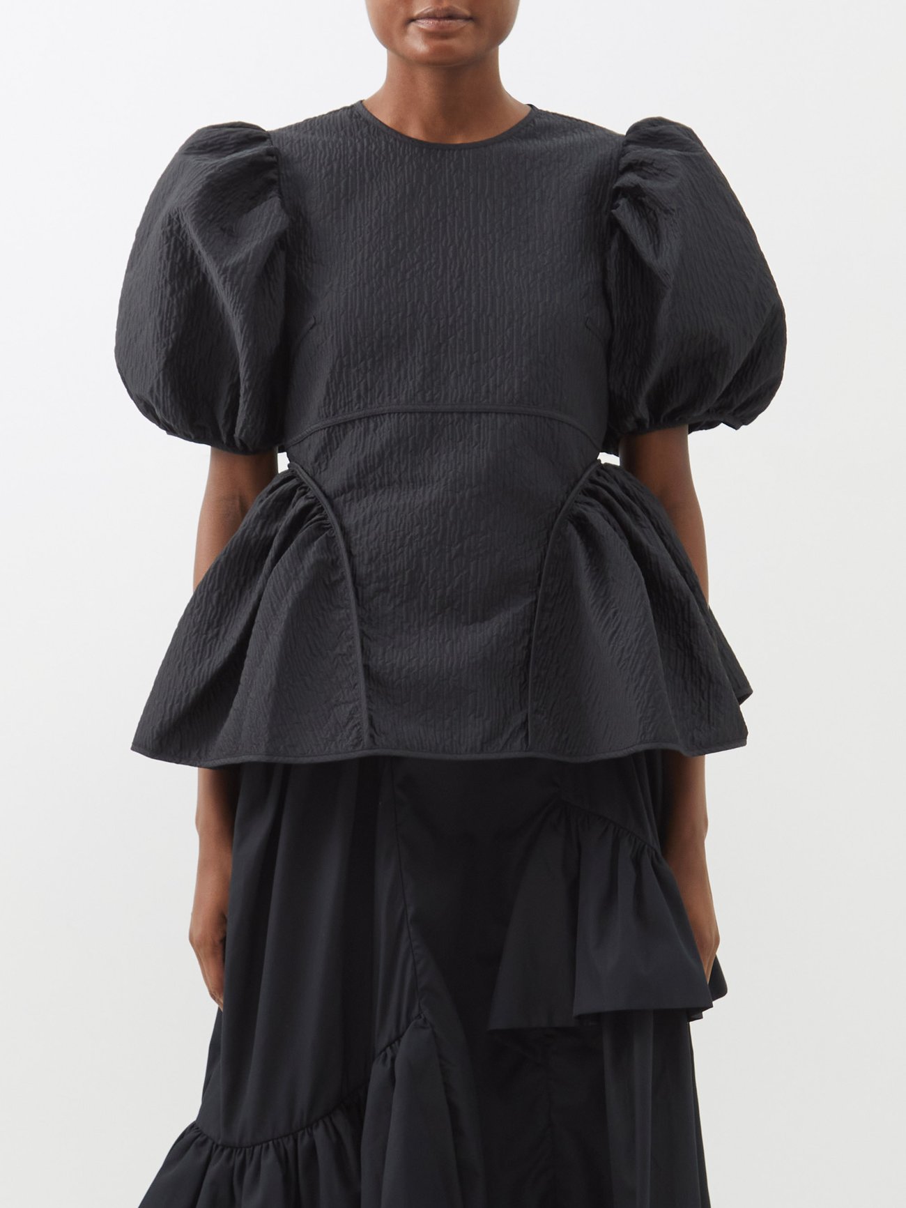 Cecilie Bahnsen Black Destiny puff-sleeve cloqué top | 매치스패션, 모던 럭셔리 온라인 쇼핑
