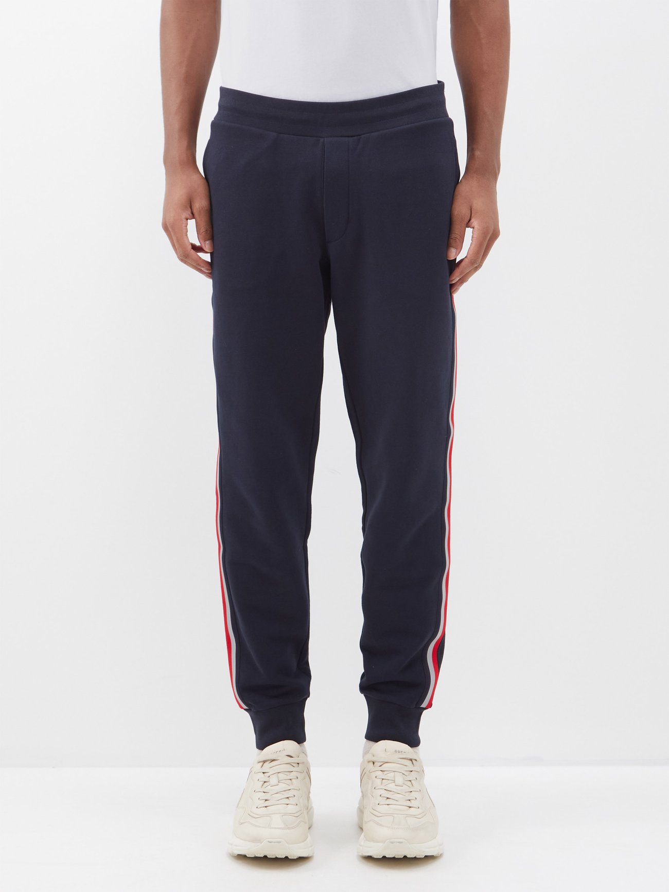 Navy Tricolour-striped cotton-jersey track pants | Moncler ...