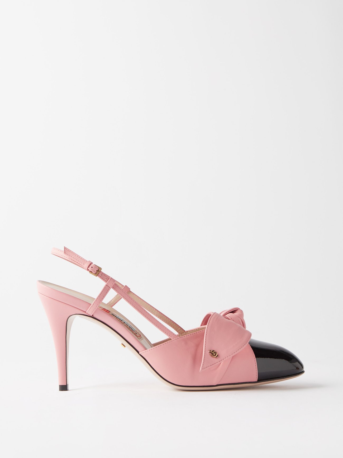 Pink Agata bow patent-toe leather slingback pumps | Gucci ...