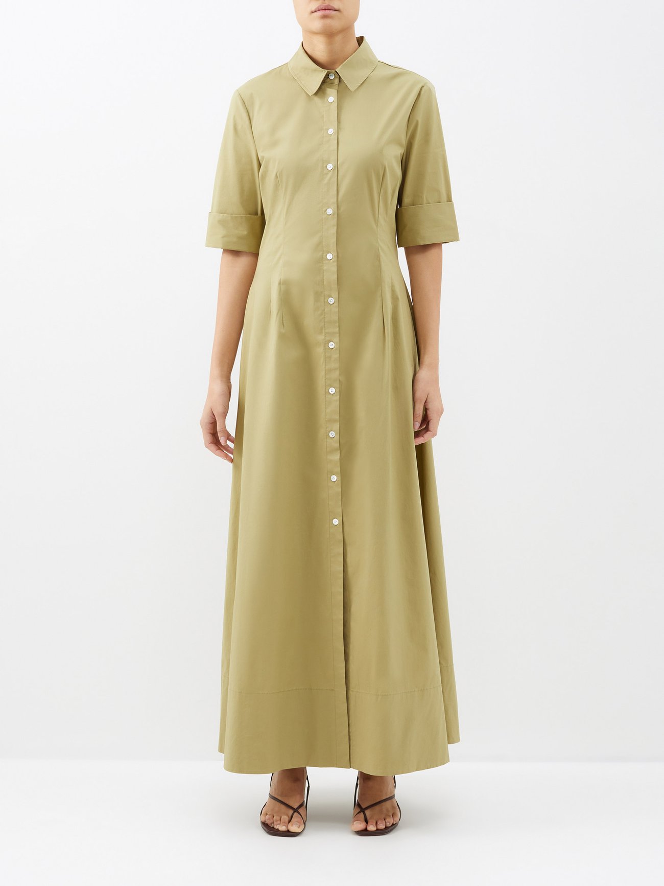 Green Joan cotton-blend maxi shirt dress | Staud | MATCHESFASHION US