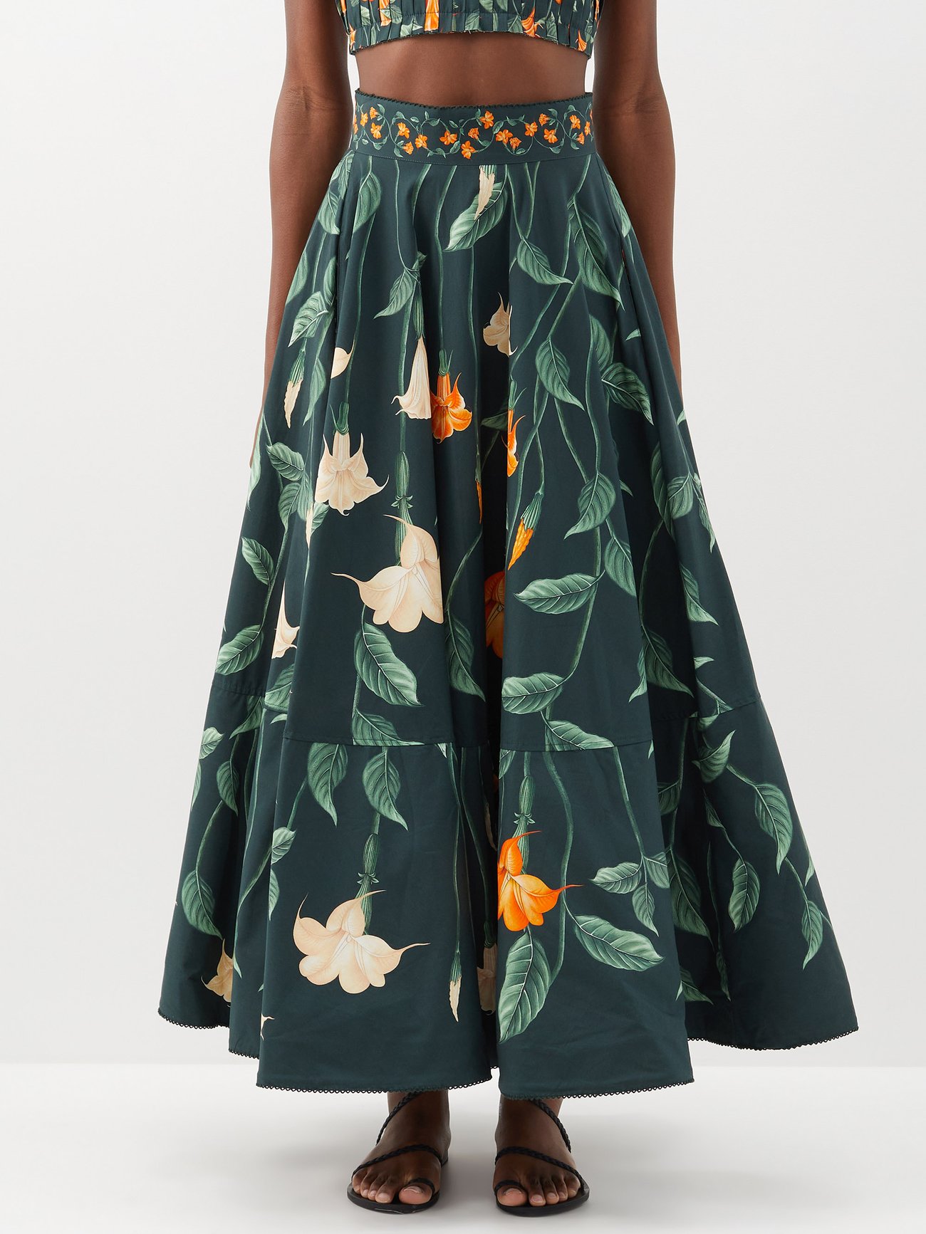 Green Bergamota Floral Print Cotton Poplin Midi Skirt Agua By Agua Bendita Matchesfashion Us 6500