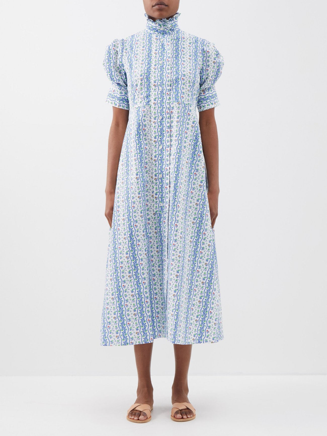 Thierry Colson Blue Venetia printed cotton-poplin shirt dress | 매치스패션 ...