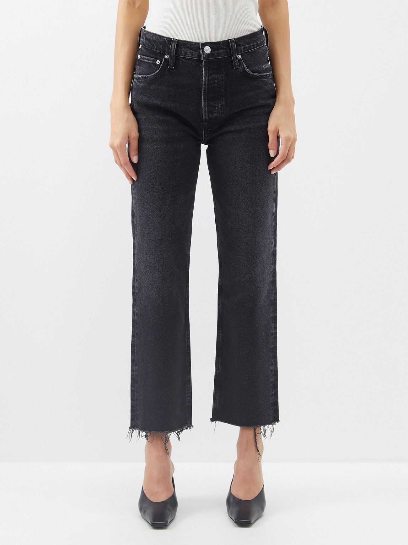 Black Florence raw-edge straight-leg jeans | Citizens of Humanity