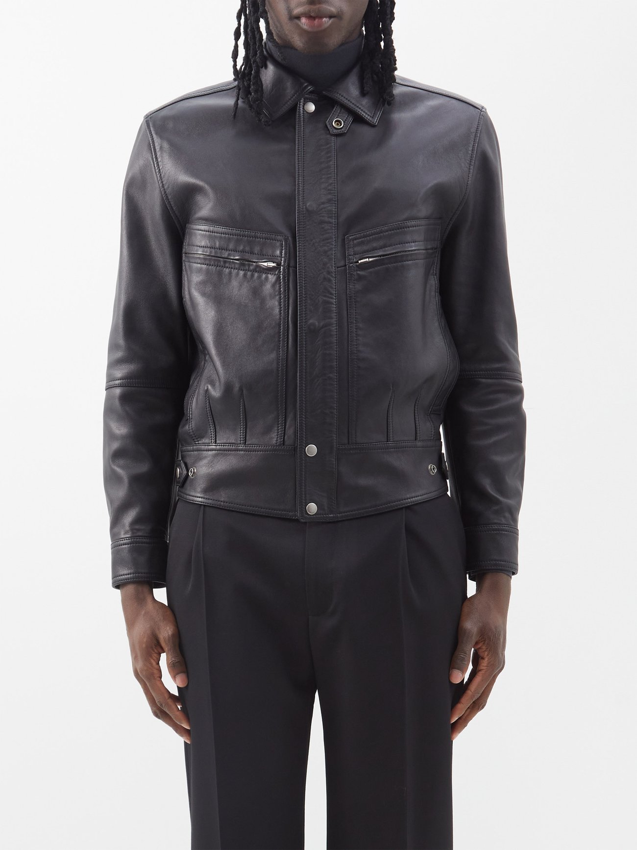 Black Zip-pocket leather jacket | Saint Laurent | MATCHESFASHION AU