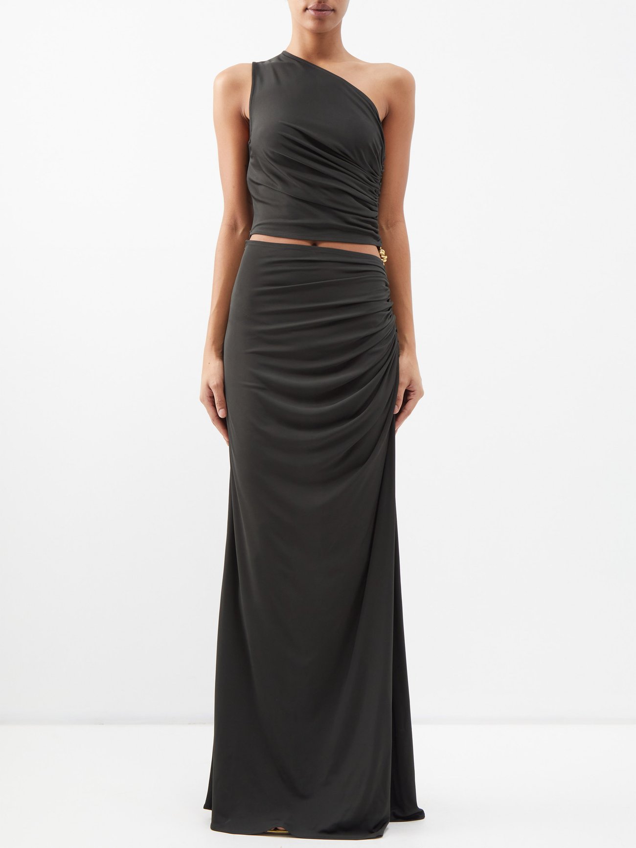 One-shoulder cutout jersey gown