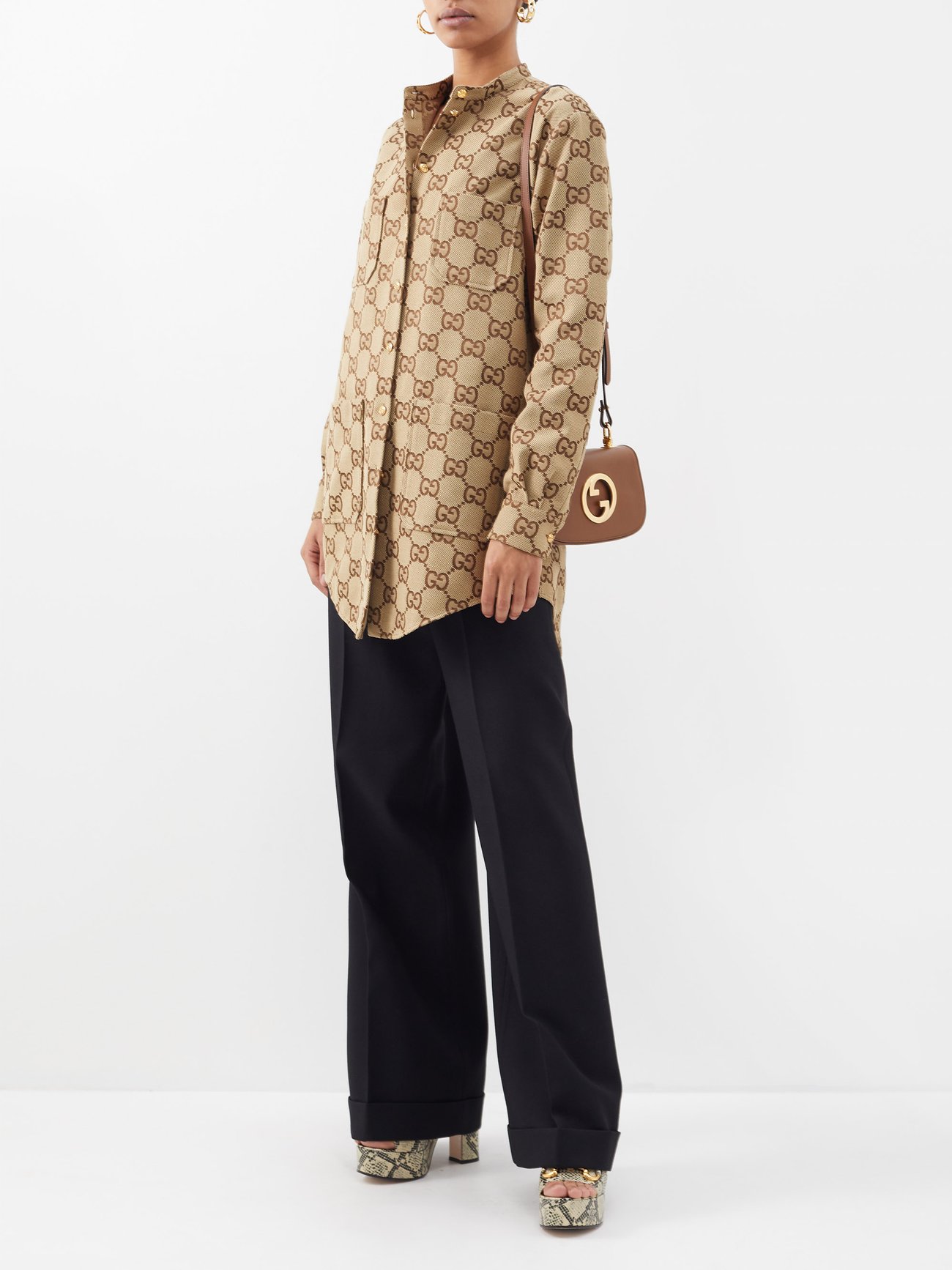 Camel Oversized GG-logo canvas shirt | Gucci | MATCHESFASHION UK