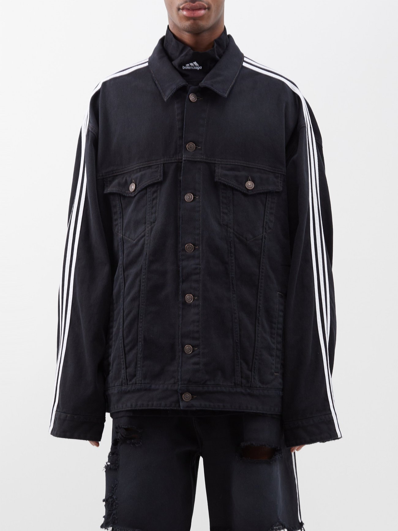 X adidas three-stripe oversized denim jacket Black Balenciaga ...
