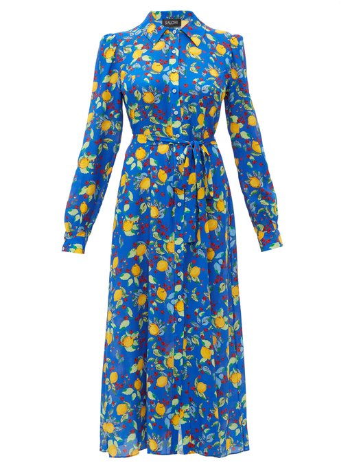 Vanessa lemon-print silk midi dress | Saloni | MATCHESFASHION US