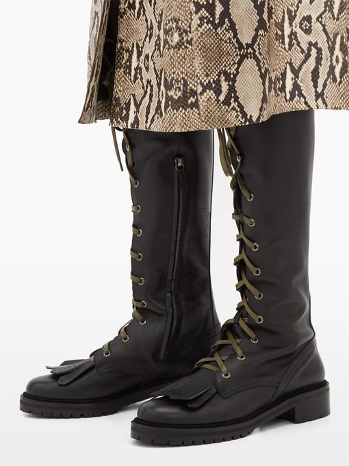 Markie lace-up leather knee-high boots 