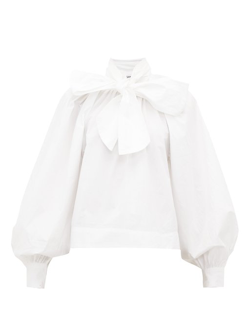 Pussy-bow balloon-sleeve cotton blouse | Ganni | MATCHESFASHION US