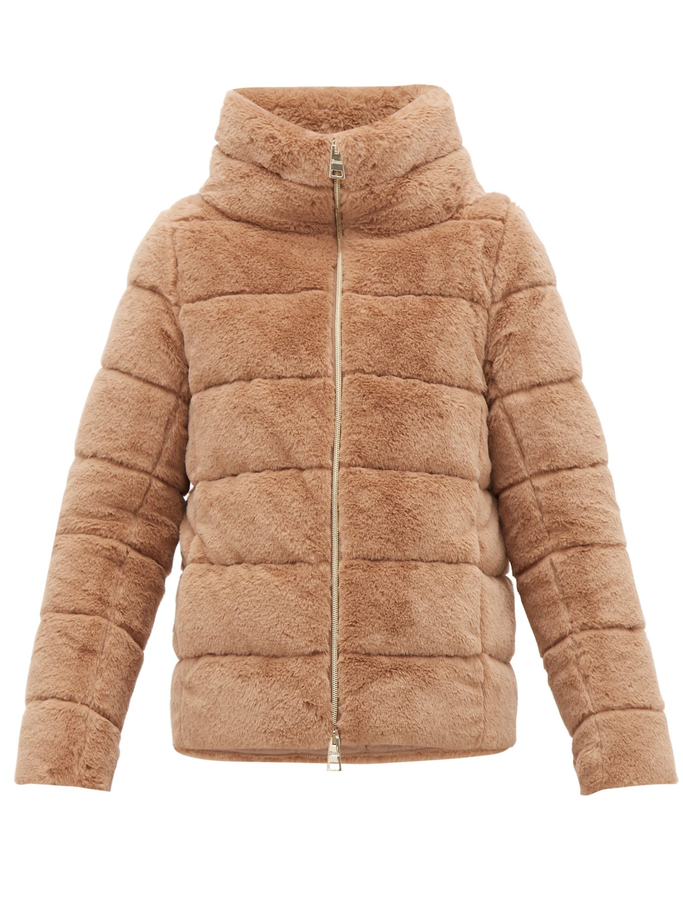 quilted down and faux fur puffer jacket