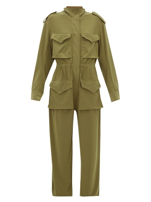 beige cargo jumpsuit