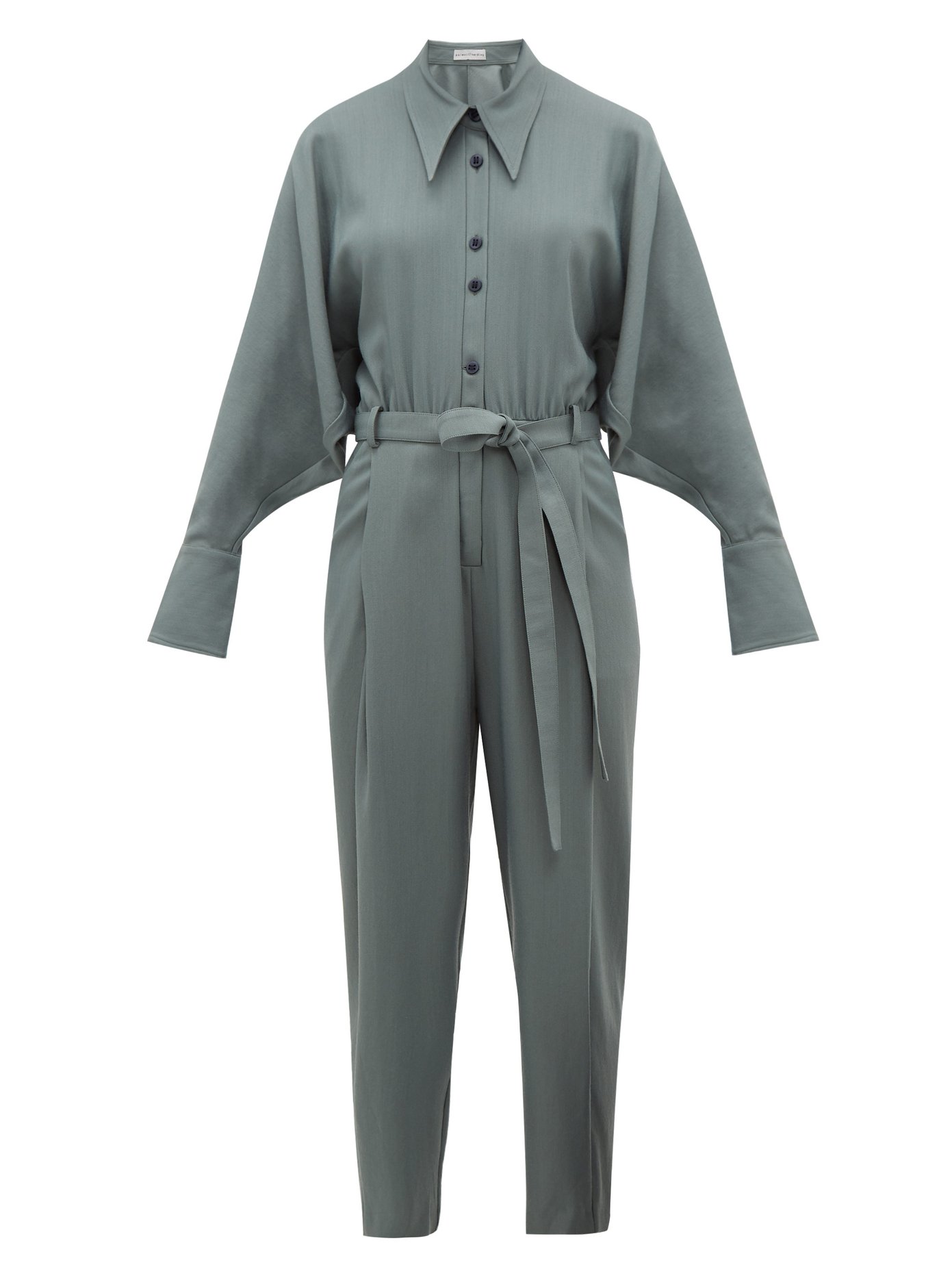 Solo point-collar twill jumpsuit