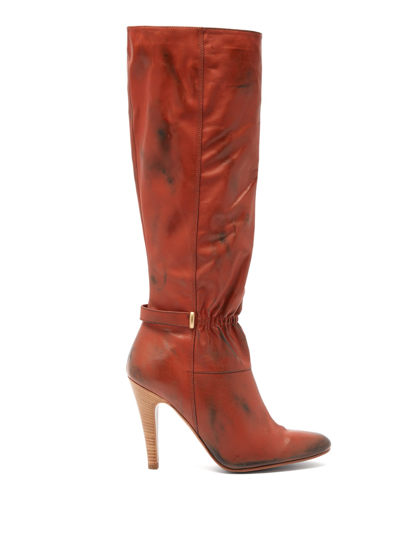 Ruched-front distressed-leather boots 