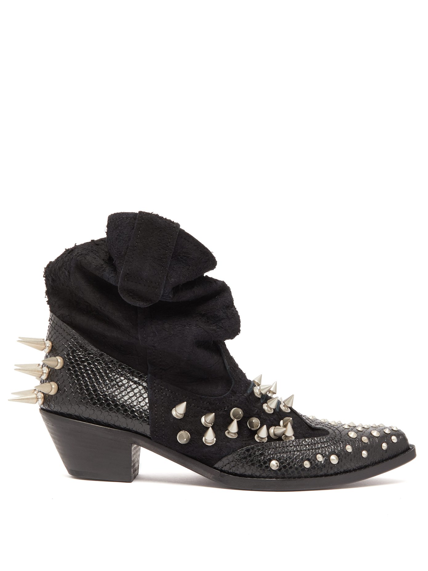 Spiked suede and snake-effect leather 