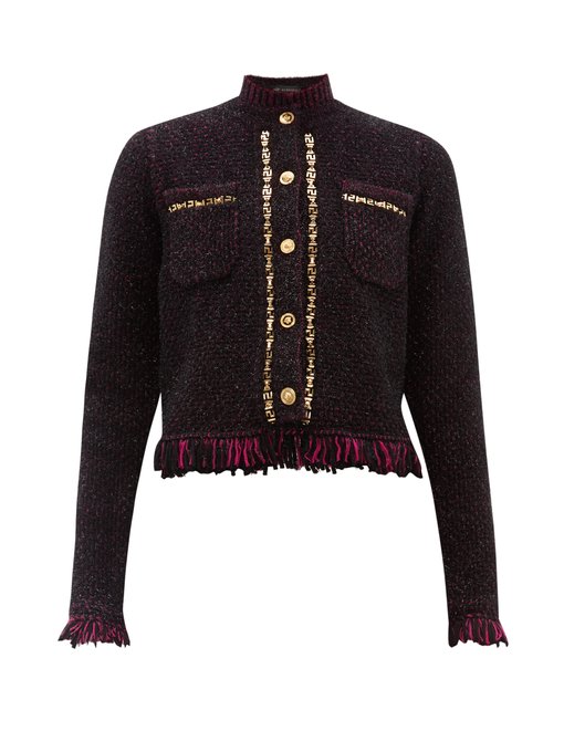 Chain-trimmed fringed tweed jacket | Versace | MATCHESFASHION UK