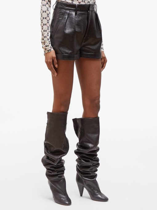 leather shorts and thigh high boots