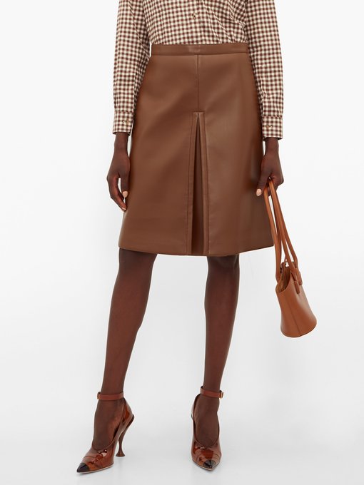 Inverted-pleat faux-leather skirt 