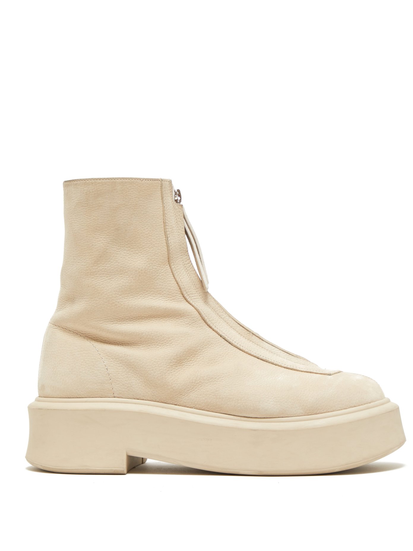 Zip-front grained-leather ankle boots 