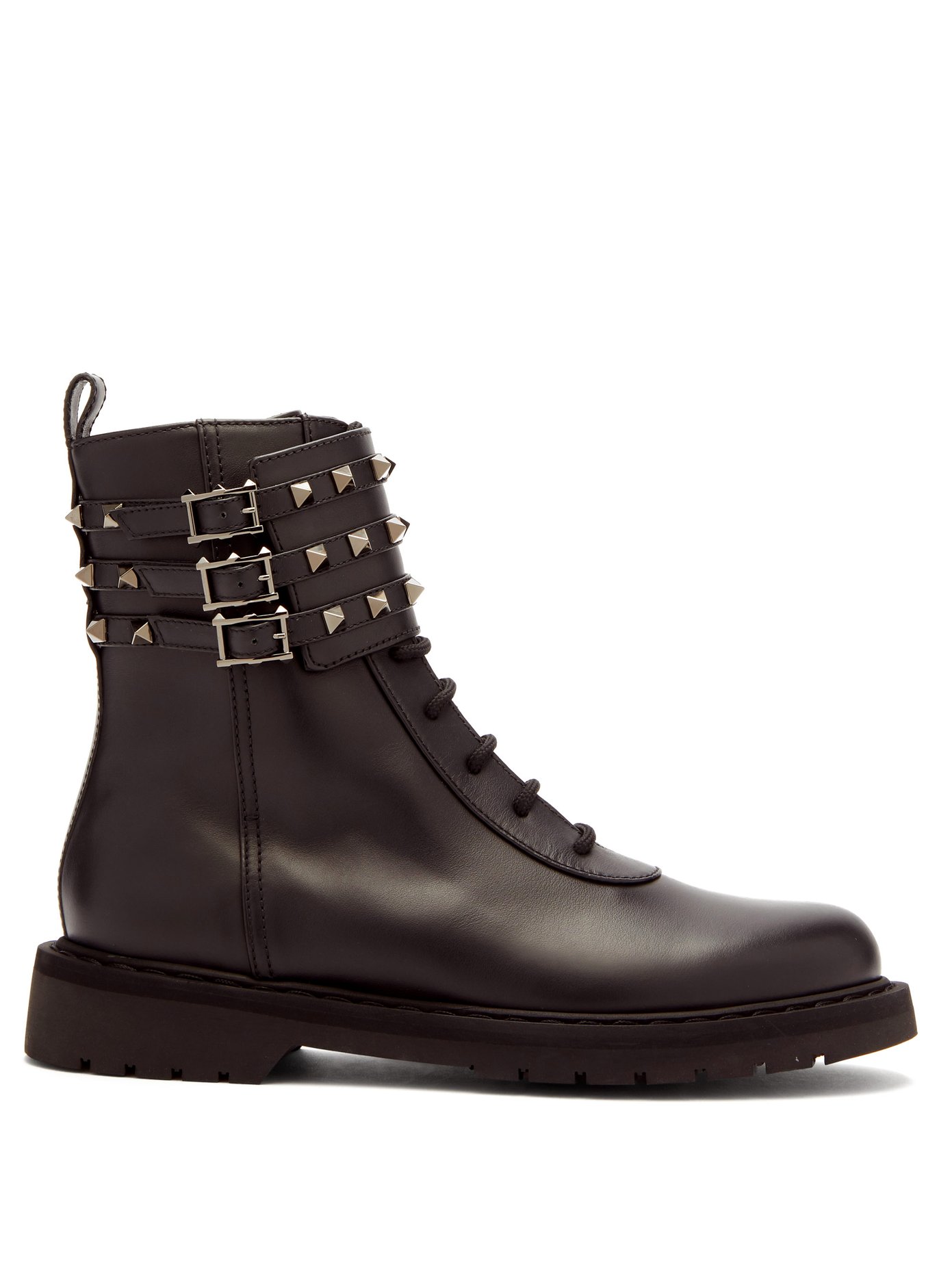 Rockstud ankle-buckle leather boots 