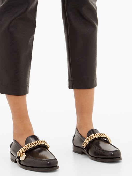 Chain-embellished leather loafers 