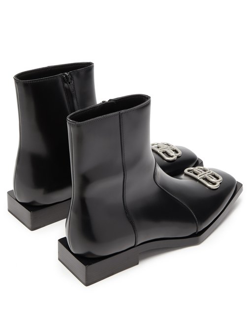 Logo-hardware square-sole leather boots 