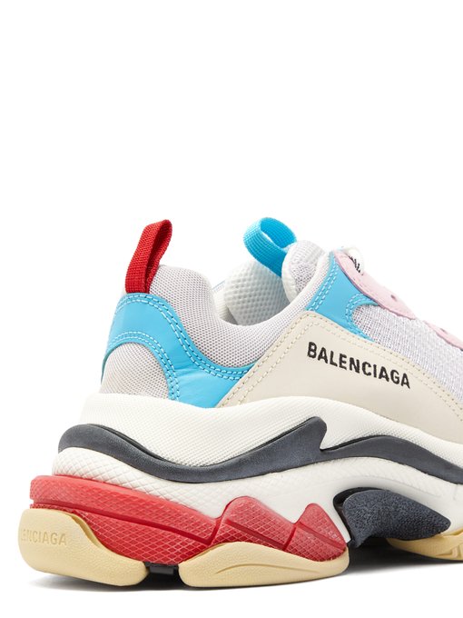 Red Triple S Mesh Nubuck and Leather Sneakers Balenciaga