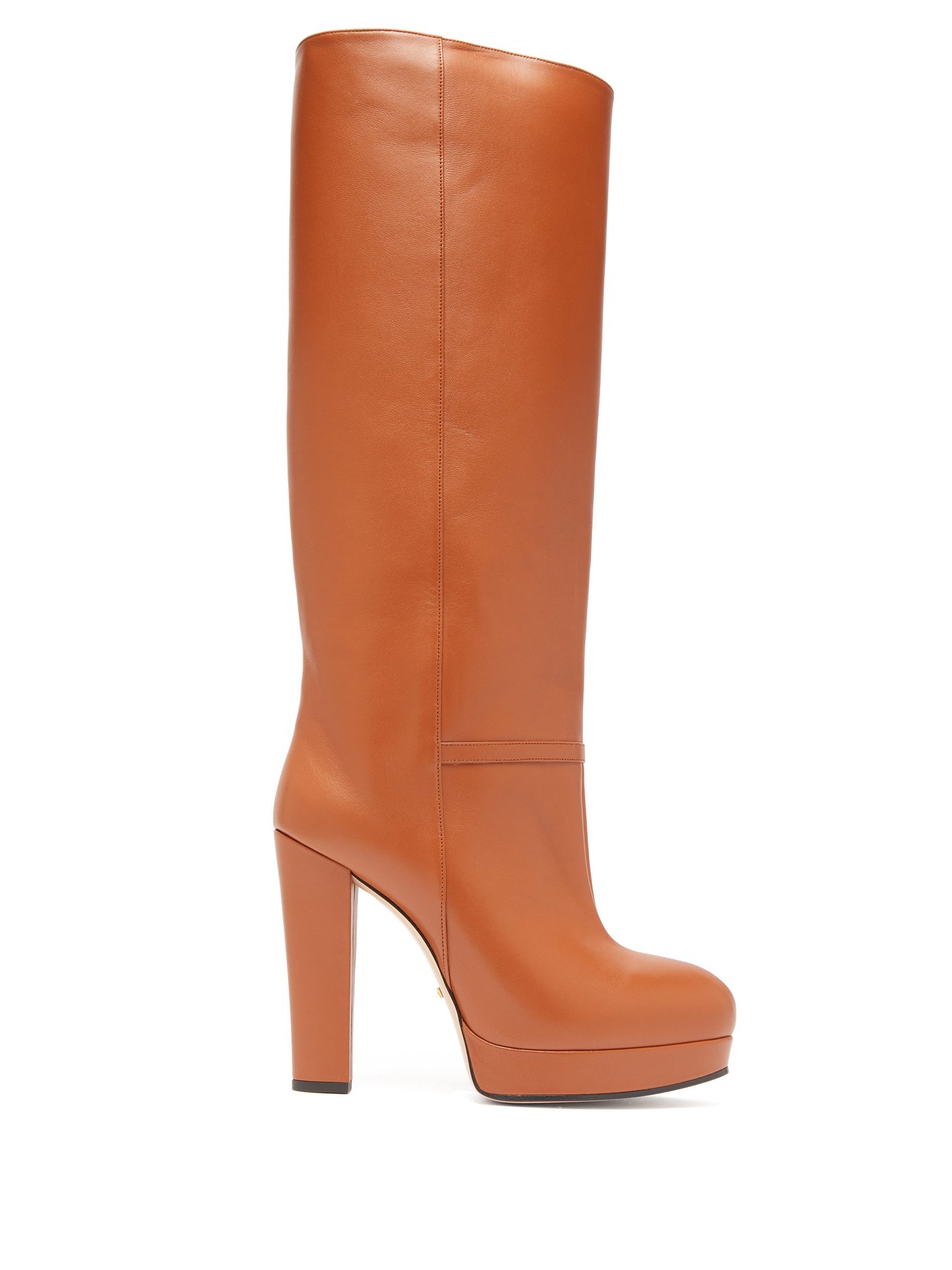 Round-toe knee-high leather boots 